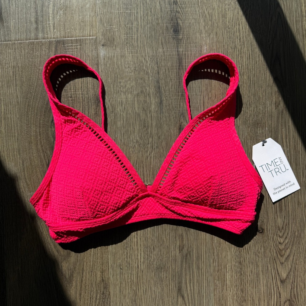 Time and Tru‎ Coral Flame Textured Triangle Bikini Top Size S 4-6 NWT